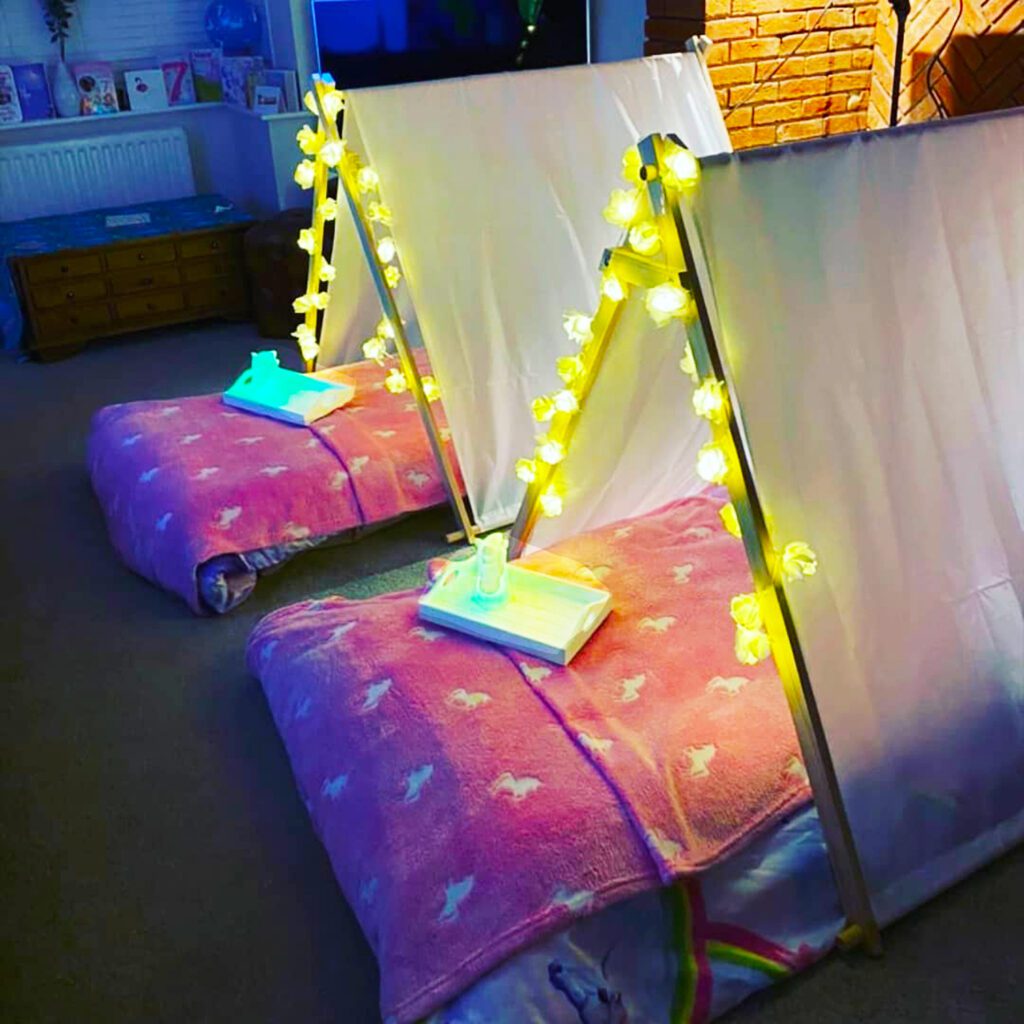 Bell tent sleepover setup by Severn Bell Sleepovers in Shropshire